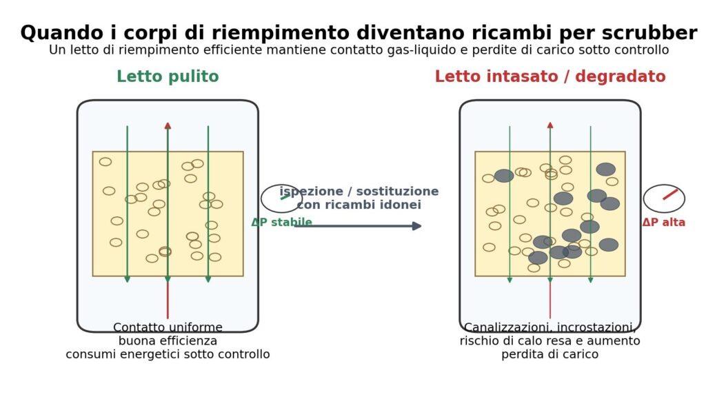 Confronto tra letto di riempimento pulito e letto intasato o degradato.
